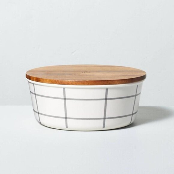 Hearth & Hand 34oz Grid Bamboo Melamine Bento Food Storage Box Wood Top Gray - Picture 1 of 5